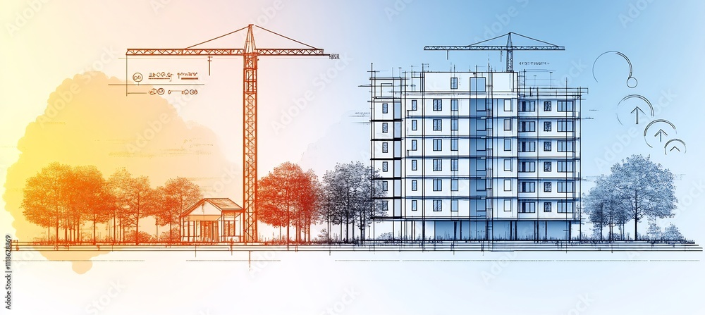 Poster intricate blueprint of a skyscraper complete with floor plans and schematics drawn in vintage bluepr