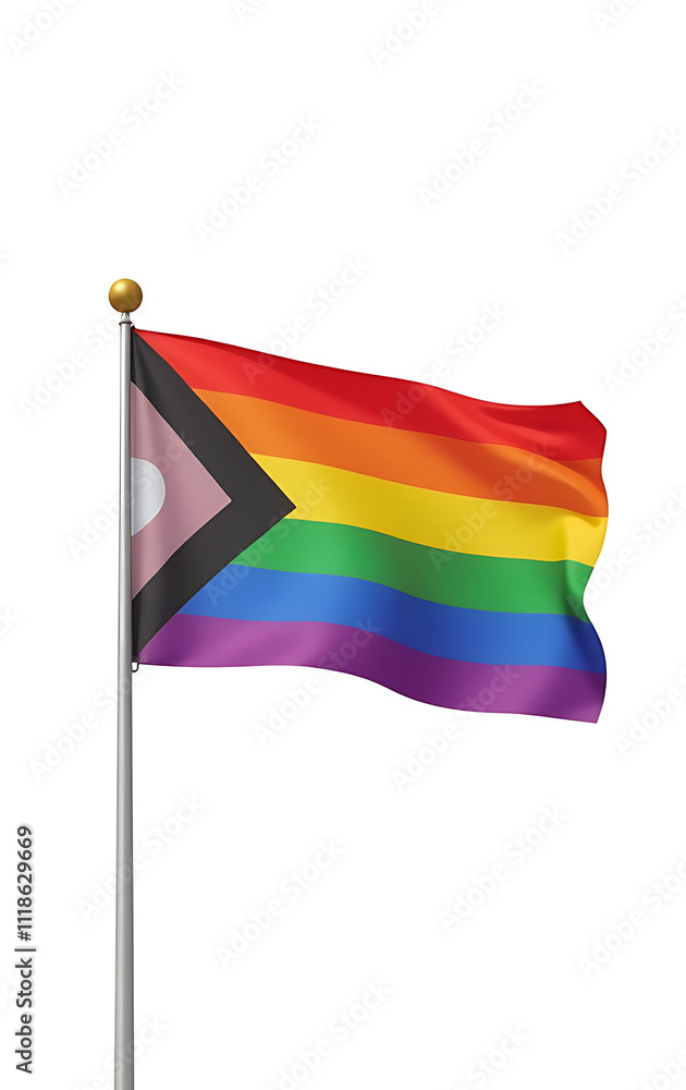 Poster a rainbow flag stands boldly against a white background with an empty circle, symbolizing support fo