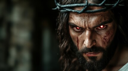 Fototapeta premium A man with a crown of thorns on his head