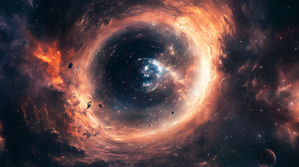 Obraz premium Astronauto esplora tunnel cosmico tra sfavillii stellari e nuovi mondi. Stellar. Illustration