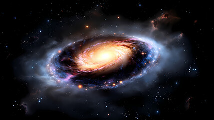 Black hole surrounded by a halo of light and energy, galaxy cluster, light, astral body, stellar radiation. Stellar. Illustration