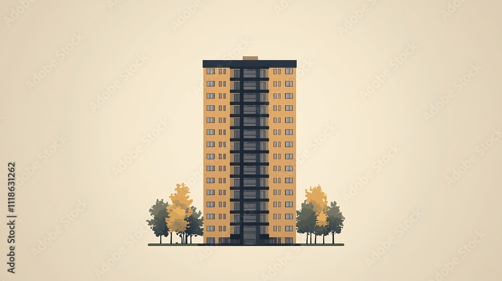 Poster minimalist architecture icon clean lines representing simple skyscraper drawn in monochrome vector s