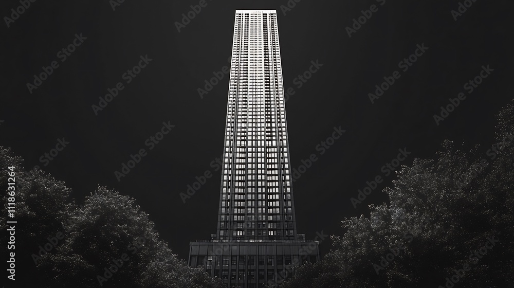 Poster simple skyscraper icon minimalist and monochrome drawn with clean lines in a professional vector sty