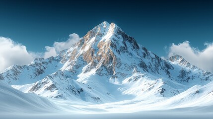 Fototapeta premium A snow covered mountain with a blue sky in the background
