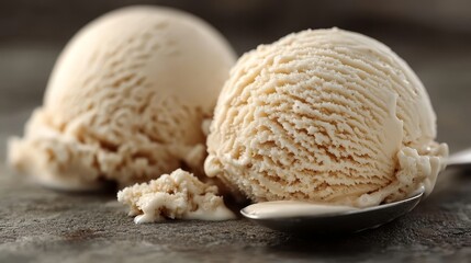 Two scoops of ice cream on a spoon