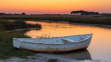 Obraz premium A small white boat sitting on top of a sandy beach