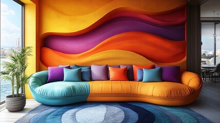 Creative wall art design with abstract patterns and bold colors