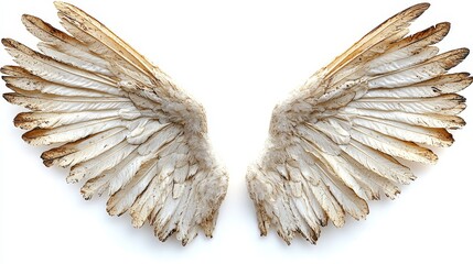 A pair of white angel wings on a white background