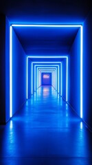 Neon Blue Corridor: An immersive journey into a futuristic, vibrant tunnel bathed in electric blue neon light. The glowing lines create a mesmerizing perspective.