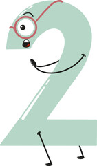 
surprised number two in cartoon style wearing glasses