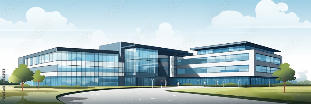Poster modern office building architecture glass walls clean steel frames part of an urban planning archite