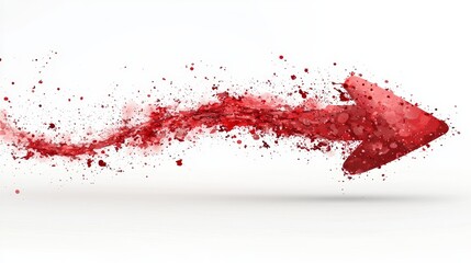 A red arrow with splashes of paint on a white background