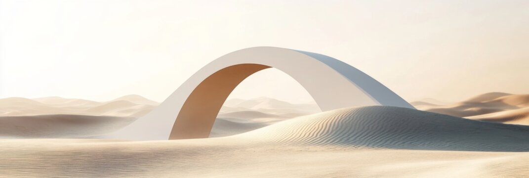 Futuristic architectural arch in serene desert landscape - Powered by Adobe