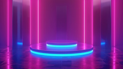 Modern Trendy 3D Design Background with Neon Room
