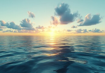 Obraz premium Serene Ocean Sunset with Gentle Waves and Colorful Clouds Reflecting on Calm Water Surface Beneath a Beautiful Sky at Dusk