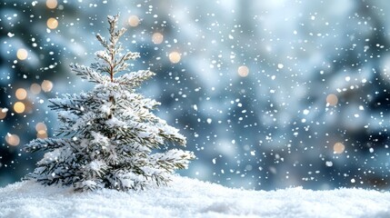 A small pine tree covered in snow on a snowy hill