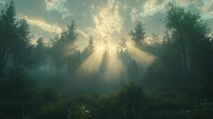 Obraz premium The sun is shining through the trees in the forest