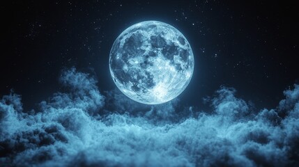 Fototapeta premium A full moon in the night sky surrounded by clouds