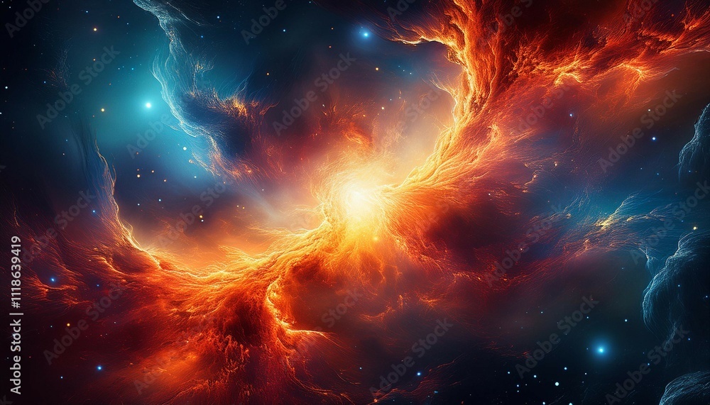 Canvas Prints a fiery nebula in space with glowing gas and dust clouds