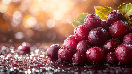 A bunch of red grapes with water droplets on them