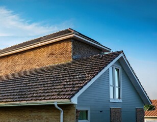 half cleaned house roof showing before and after effect of roof cleaning roof house cleaning before after half