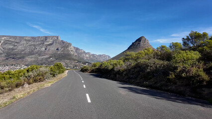 South Africa Road At Cape Town In Western Cape South Africa. Table Mountain Landmark. Touristic Road. Cape Town At Western Cape South Africa. Tourism Travel. Road Trip Skyline.