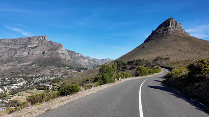 South Africa Road At Cape Town In Western Cape South Africa. Table Mountain Landmark. Touristic Road. Cape Town At Western Cape South Africa. Tourism Travel. Road Trip Skyline.