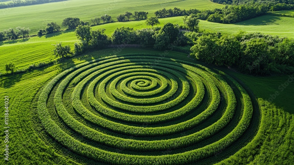 Poster aerial view of crop circles created using high-precision irrigation systems