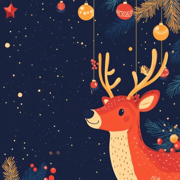 background with deer and ornaments with copyspace, vector art