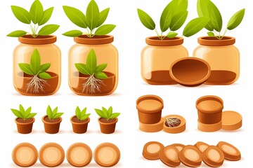 Plant Growing Concept with Jars and Pots for Home Gardening
