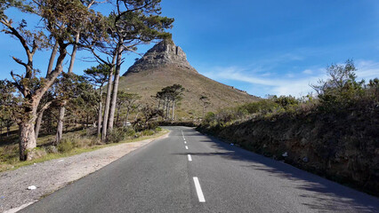 Cape Town Skyline At Cape Town In Western Cape South Africa. Table Mountain Landmark. Touristic Road. Cape Town At Western Cape South Africa. Tourism Travel. Road Trip Skyline.