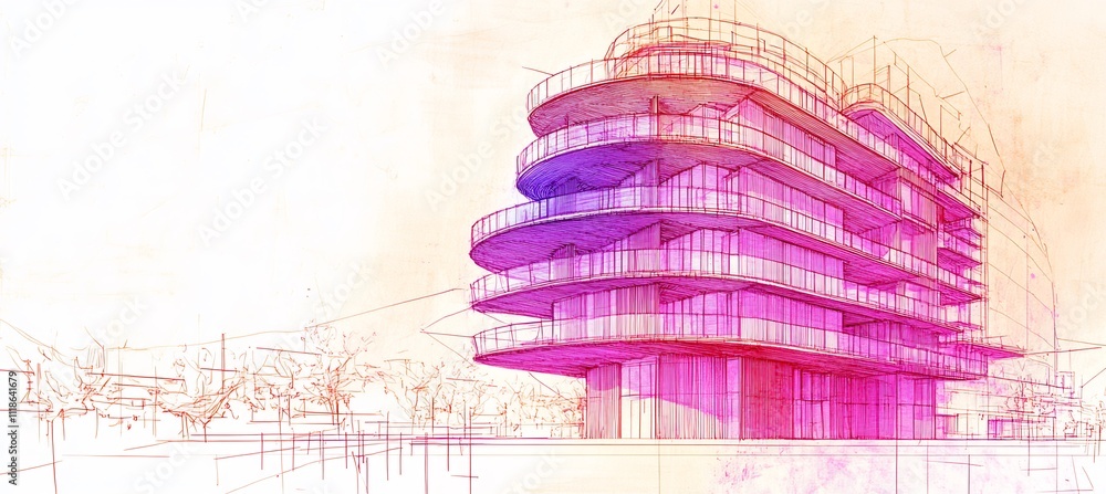 Poster technical blueprint drawing of futuristic skyscraper highlighting precision of architecture created 