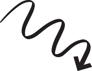 Fototapeta premium Continuous, hand drawn wavy arrow pointing downward, creating a dynamic and sketchy visual element with a bold, black outline against a clean white background