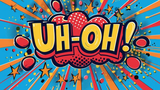 Comic text speech bubble with "UH-OH!" in pop art style, bold colors, and dramatic background