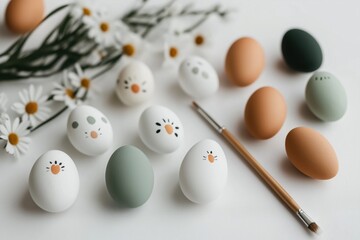 Easter watercolor egg design set with daisies for art and craft projects