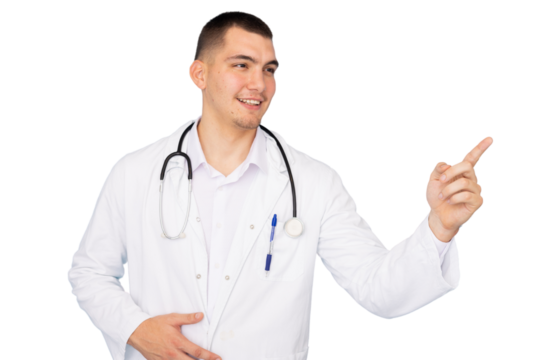 Young male doctor holding a tablet in his hands