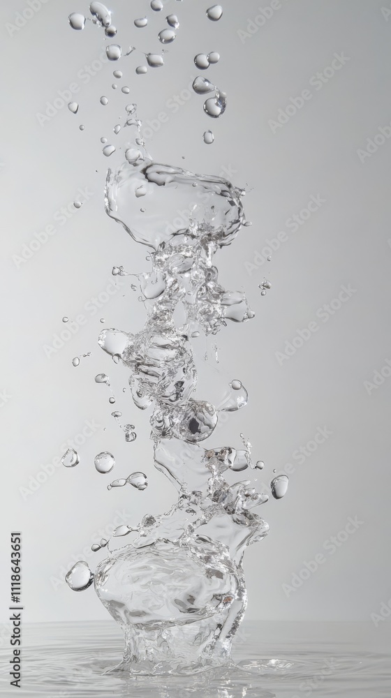 Poster Water Droplet Splash: A close-up photograph of a water droplet splashing and creating a mesmerizing cascade of bubbles and ripples.