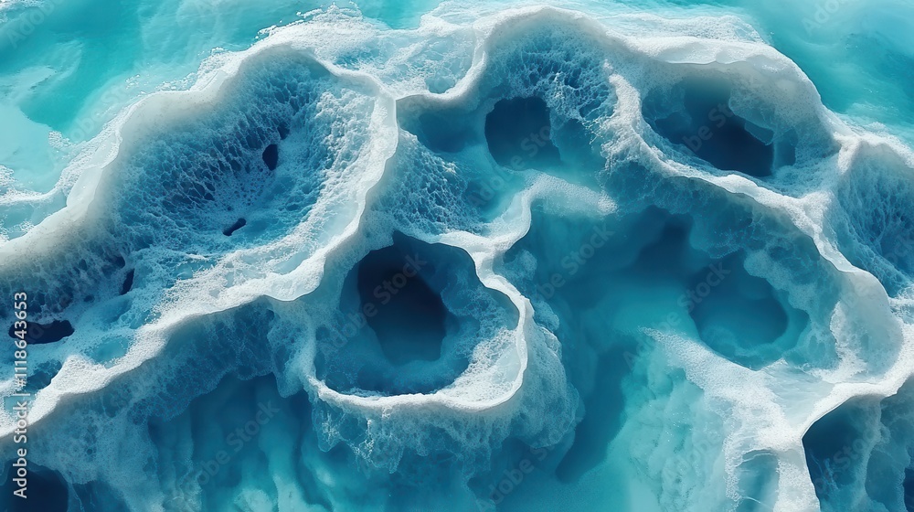 Poster stunning aerial view of turquoise ocean waves creating unique patterns and textures, capturing the b