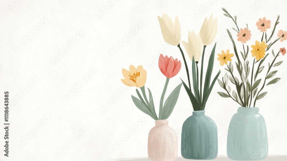 Aufkleber bright and cheerful vases filled with vibrant spring flowers like tulips and daffodils create an inv