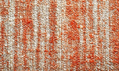 Close-up textured fabric with orange and white stripes.