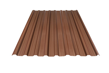 Brown Metal tile roof sheet isolated on white background. Material for roof.