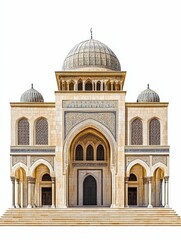 Obraz premium Ornate beige building, domes, arches, steps.