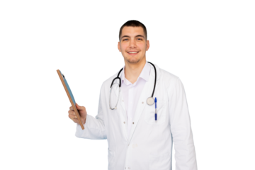 Confident young physician with a stethoscope