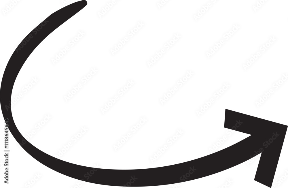 Poster hand drawn curved arrow pointing to the right, creating a dynamic visual element with a sketchy and 