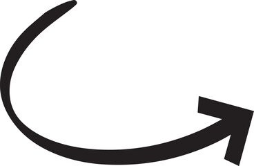 Hand drawn curved arrow pointing to the right, creating a dynamic visual element with a sketchy and informal style, ideal for highlighting directions or drawing attention to specific points