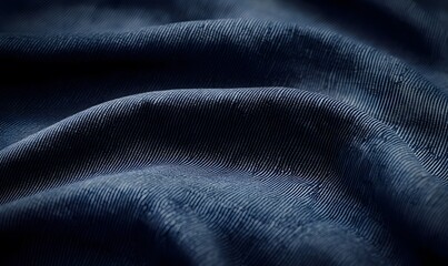 Dark blue fabric texture with subtle wrinkles and folds.