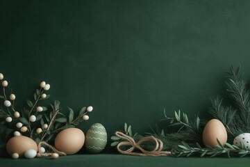 Elegant easter gift wrap station with natural decor elements for spring celebrations