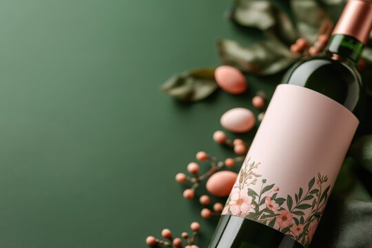 Elegant easter wine bottle with floral label design for festive celebrations