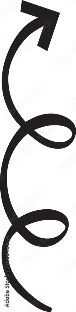 Poster black hand drawn arrow swirling upwards, creating a visually interesting path with its curved lines,