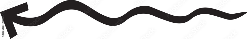 Poster wavy black arrow pointing left, symbolizing direction and movement, perfect for emphasizing progress